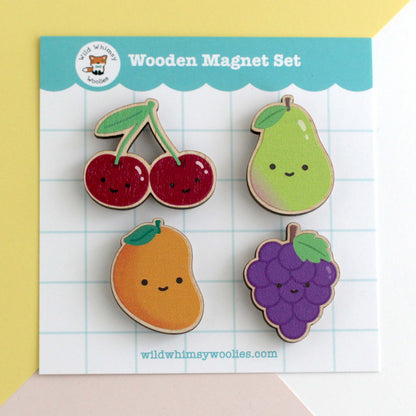 Rainbow Fruit Wooden Magnet Set - w Cherries, Pear, Mango and Grapes