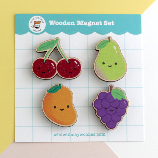 Rainbow Fruit Wooden Magnet Set - w Cherries, Pear, Mango and Grapes