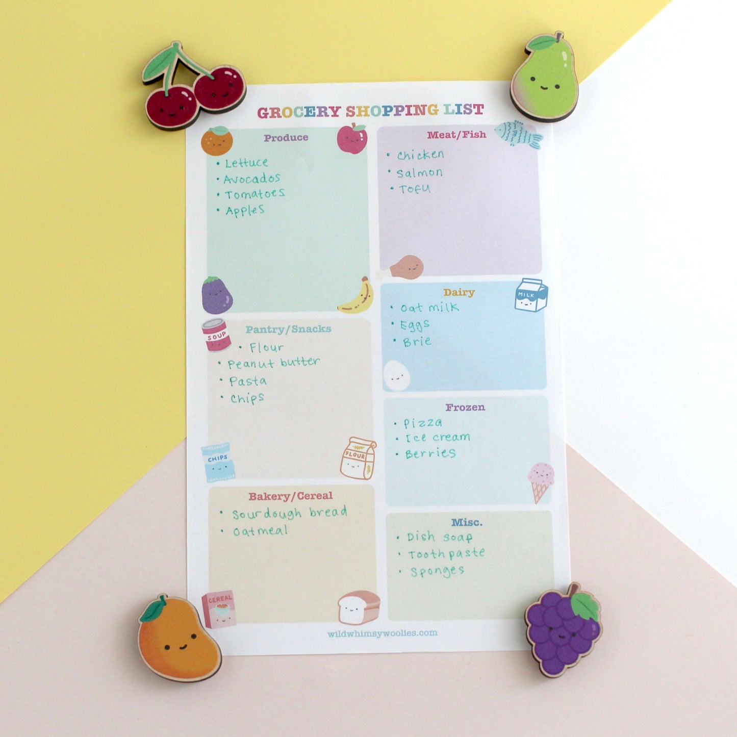 Rainbow Fruit Wooden Magnet Set - w Cherries, Pear, Mango and Grapes