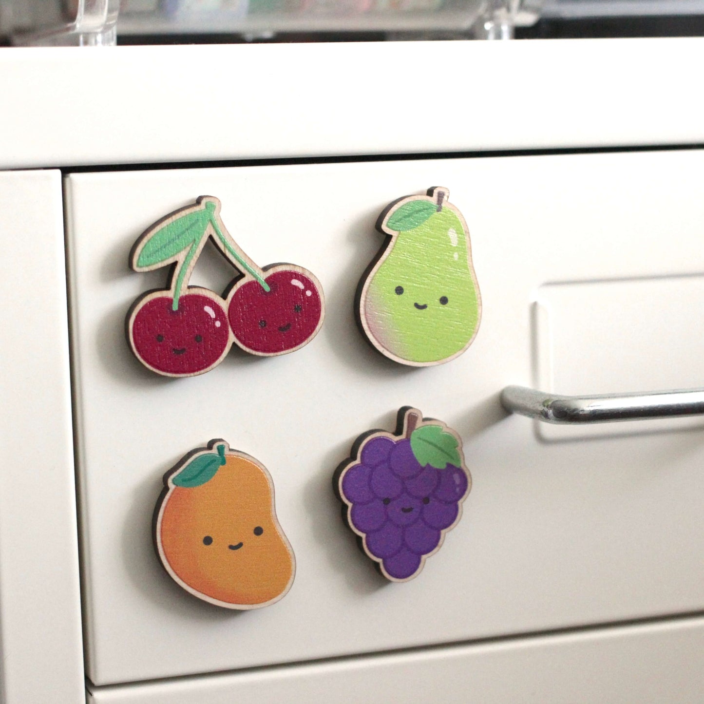 Rainbow Fruit Wooden Magnet Set - w Cherries, Pear, Mango and Grapes