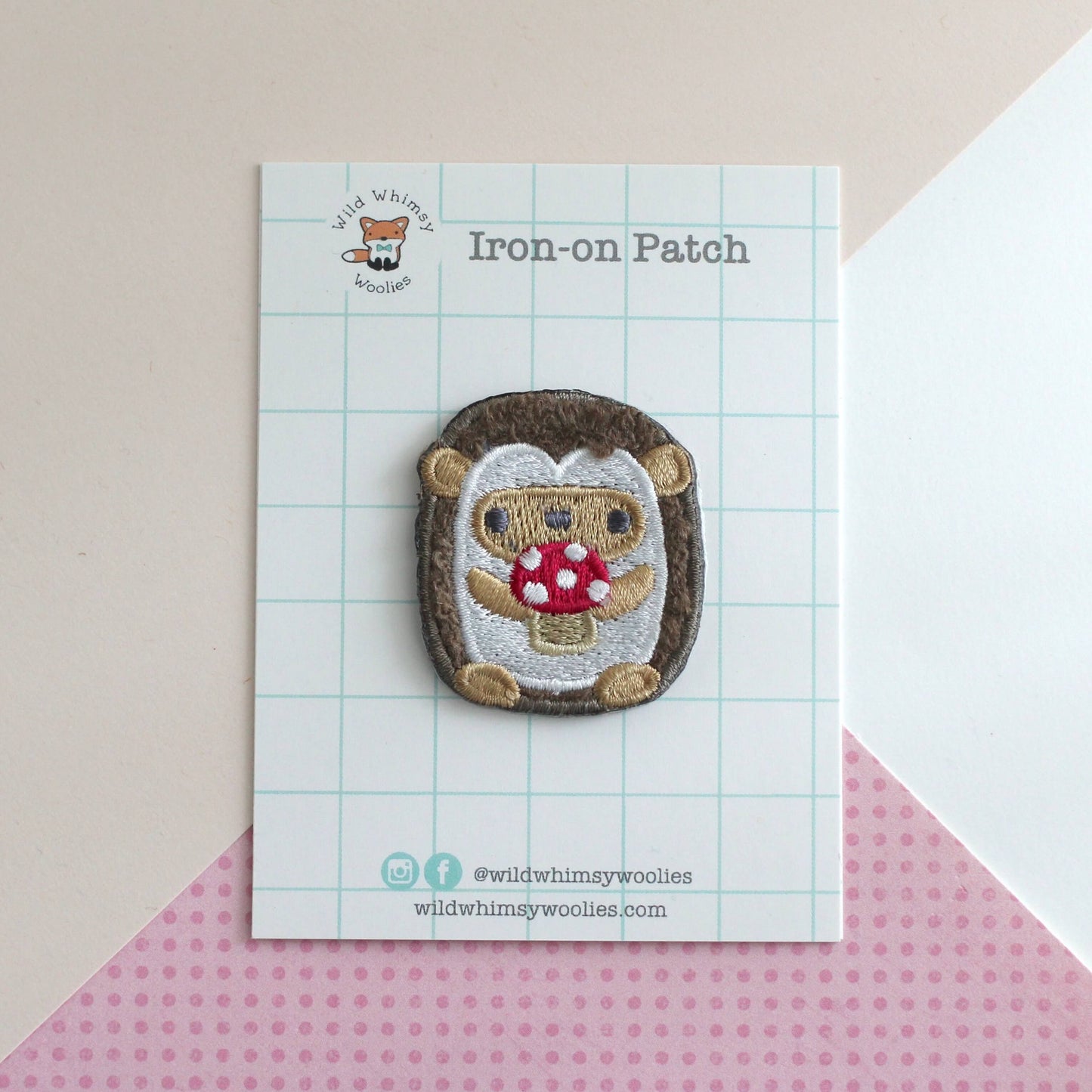 Hedgehog holding Mushroom Chenille Embroidered Iron-On Patch