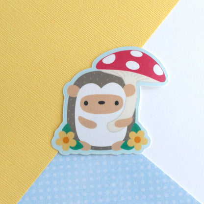Hedgehog Holding Red Mushroom Umbrella Vinyl Sticker