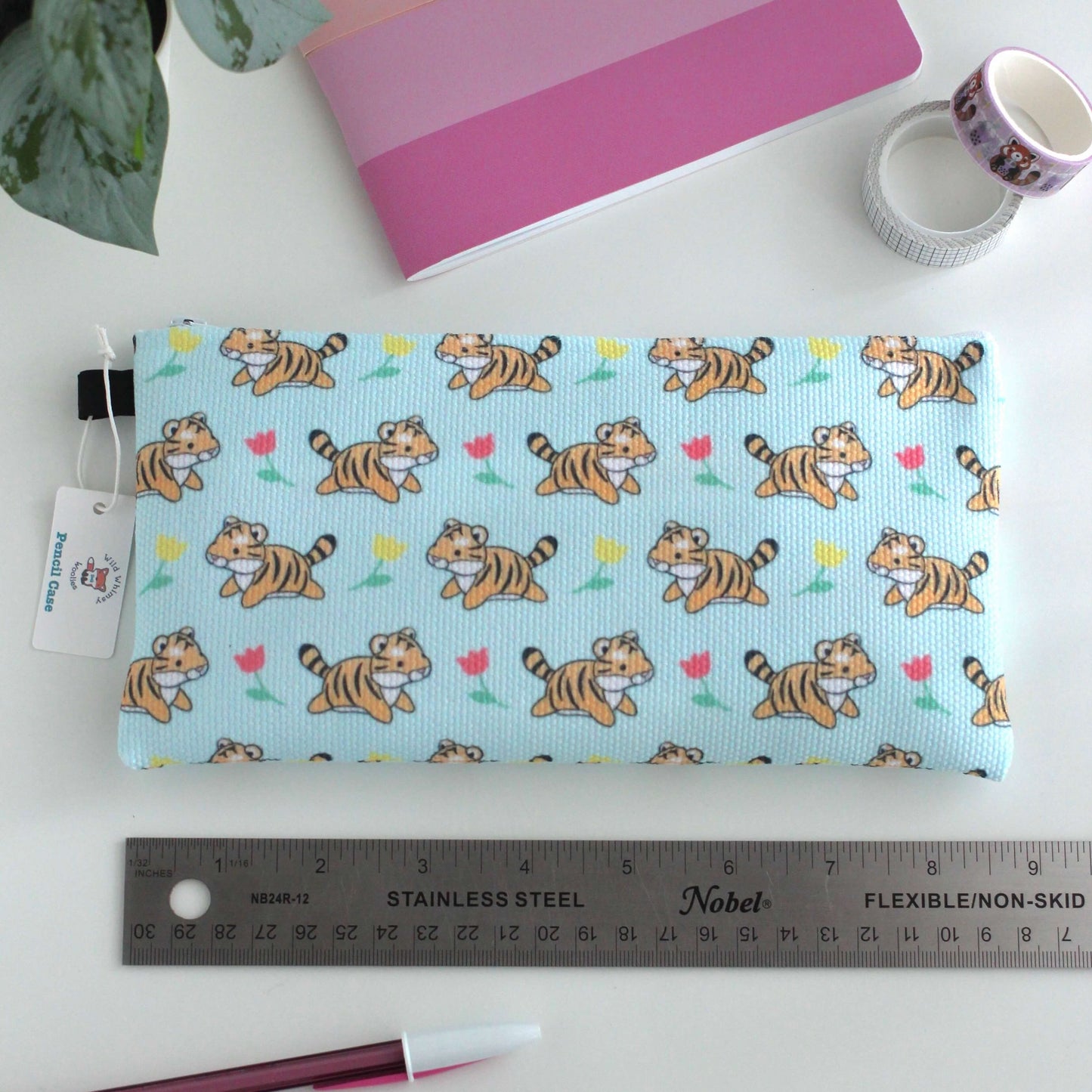 Leaping Tigers with Tulips Pencil Case / Zipper Pouch