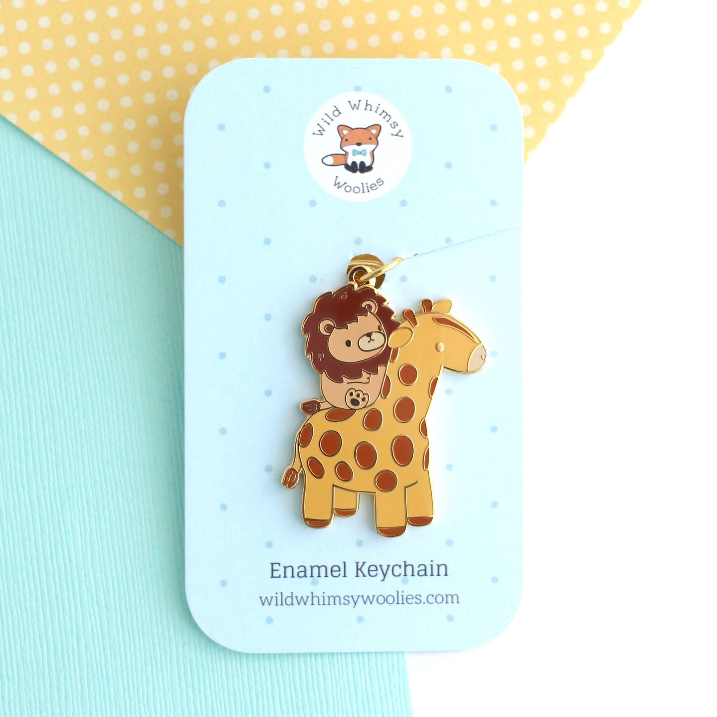 Lion Riding a Giraffe Enamel Keychain