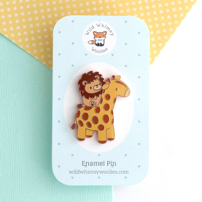 Lion Riding a Giraffe Enamel Pin