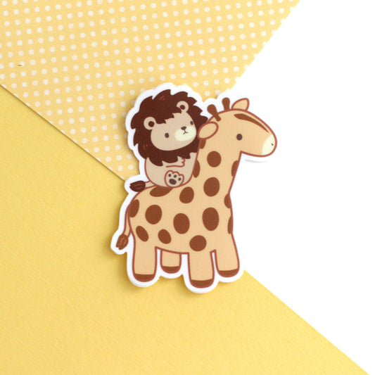 Lion riding a Giraffe Vinyl Sticker