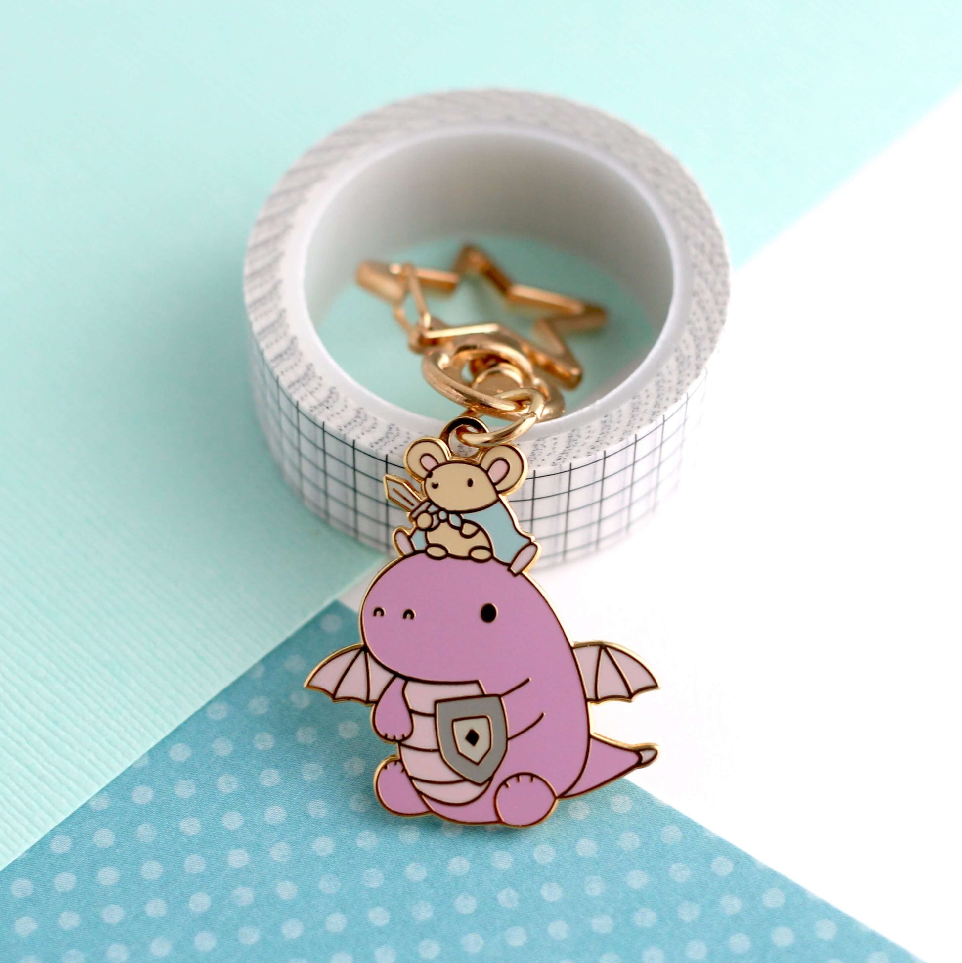 Mouse and Dragon Knight Enamel Keychain (Light Purple)