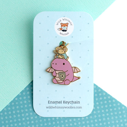 Mouse and Dragon Knight Enamel Keychain (Light Purple)
