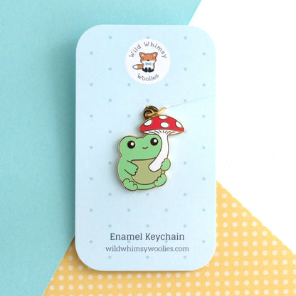 Frog with Red Mushroom Umbrella Enamel Keychain