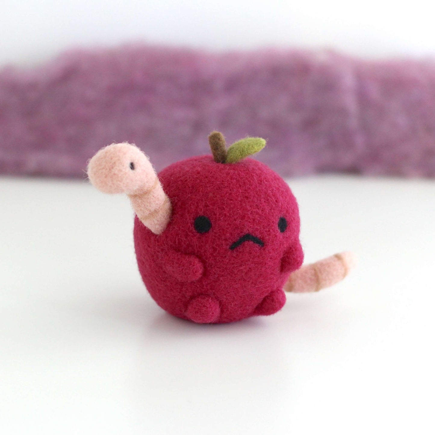 Needle Felted Grumpy Apple w/ Worm