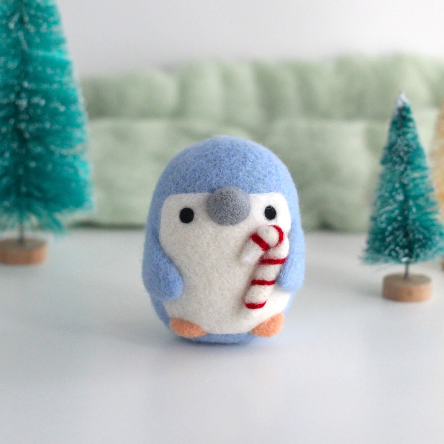 Needle Felted Penguin with Candy Cane
