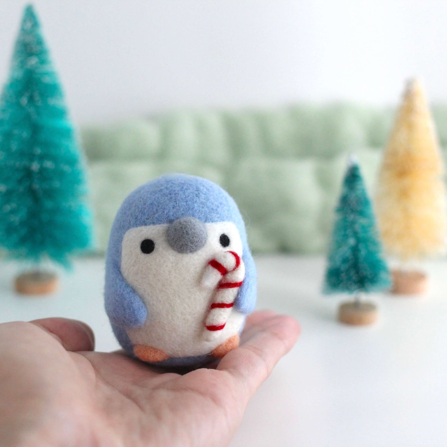 Needle Felted Penguin with Candy Cane