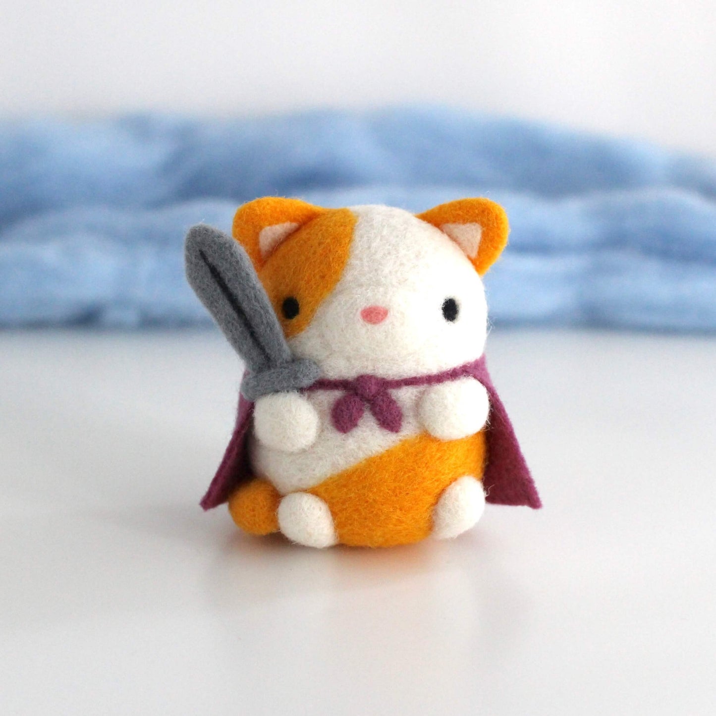 Needle Felted Cat Knight (Orange & White)