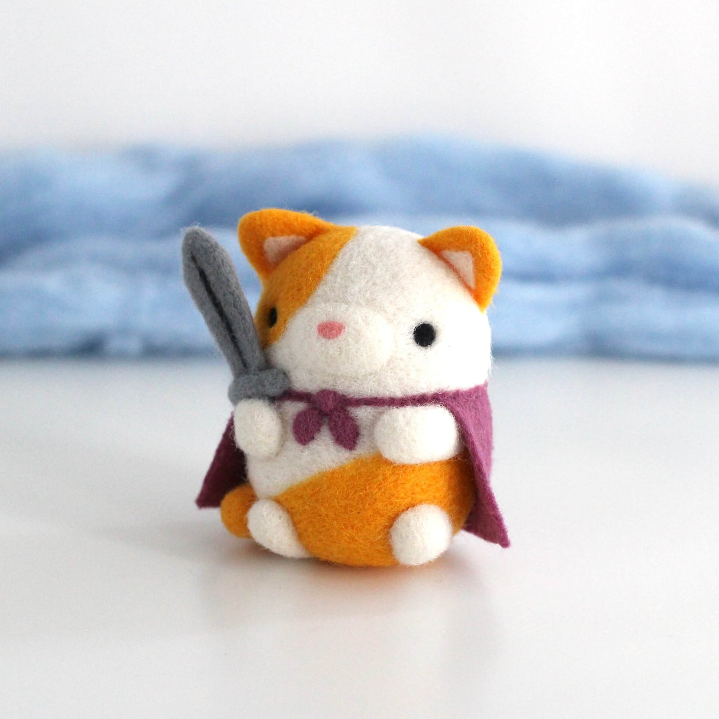 Needle Felted Cat Knight (Orange & White)