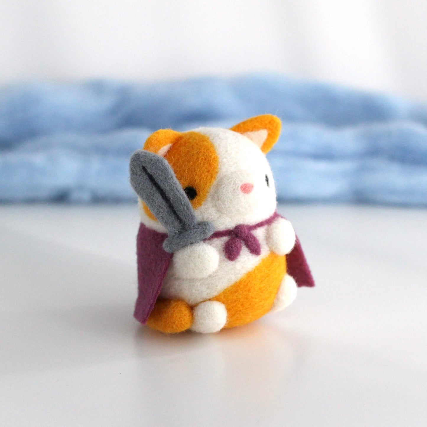 Needle Felted Cat Knight (Orange & White)