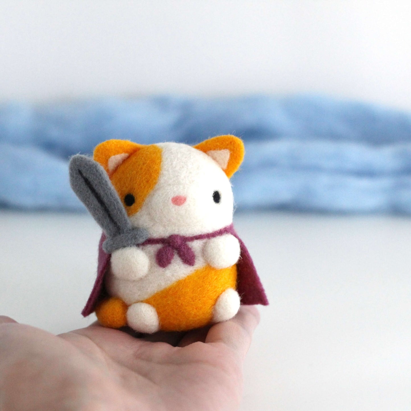 Needle Felted Cat Knight (Orange & White)