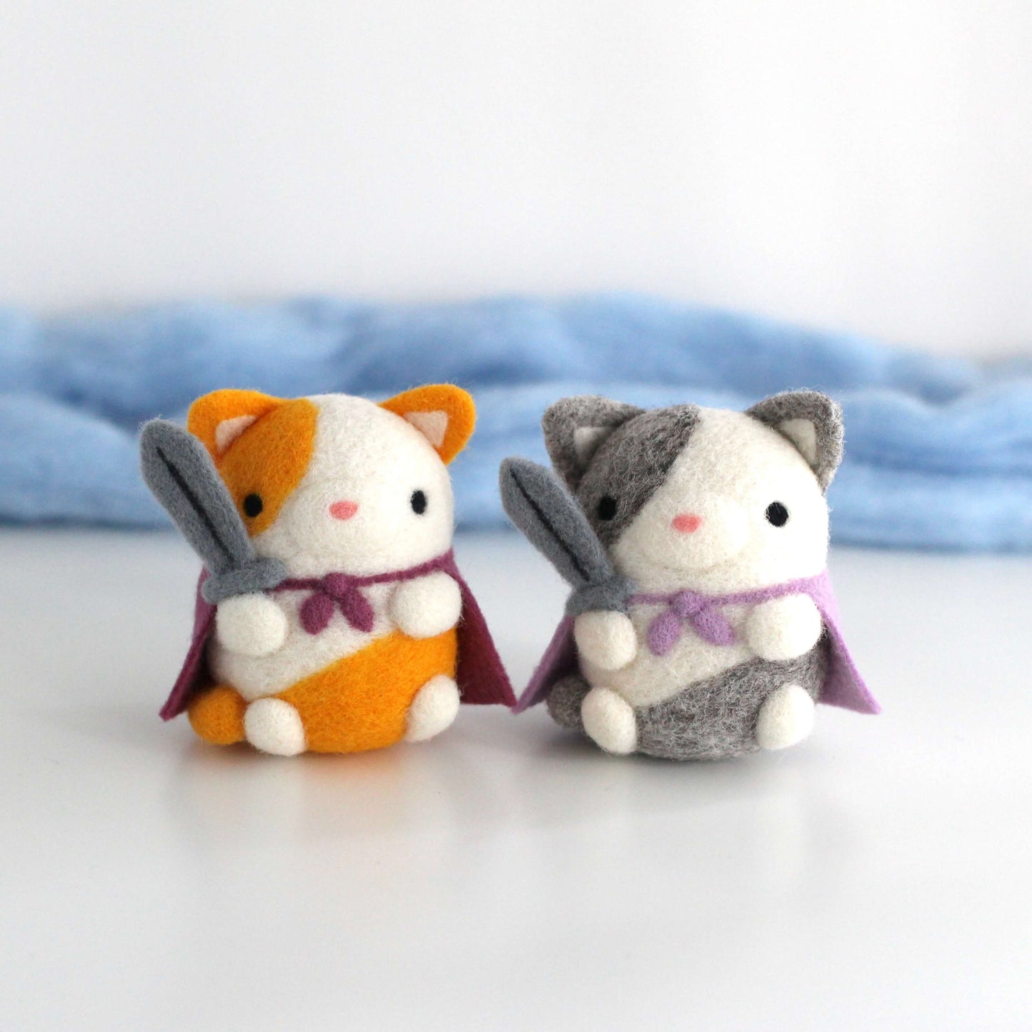 Needle Felted Cat Knight (Grey & White)