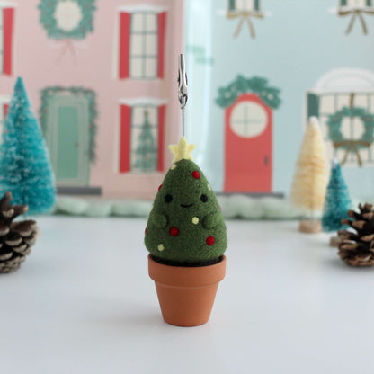 Needle Felted Christmas Tree Note Holder (Dark Green)