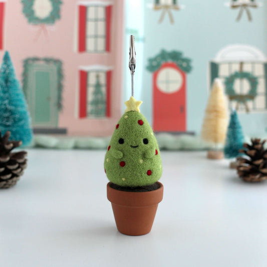 Needle Felted Christmas Tree Note Holder (Light Green)