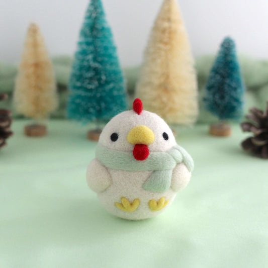 Needle Felted Cozy White Chicken w/ Mint Scarf