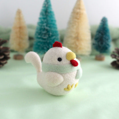 Needle Felted Cozy White Chicken w/ Mint Scarf