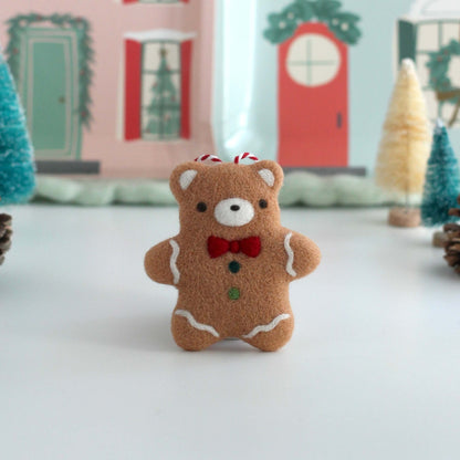 Needle Felted Gingerbread Bear Ornament
