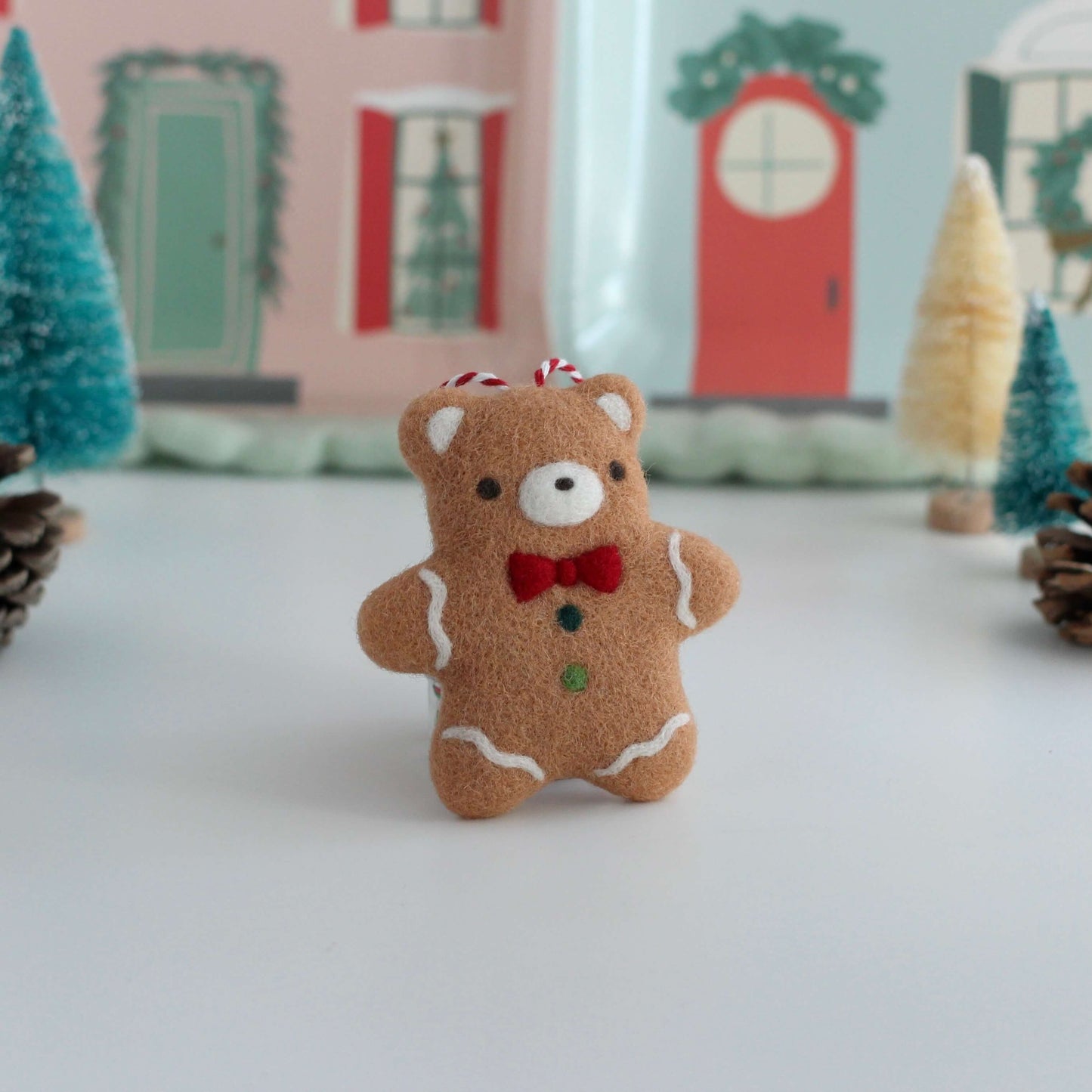 Needle Felted Gingerbread Bear Ornament