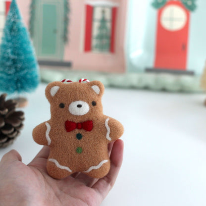 Needle Felted Gingerbread Bear Ornament