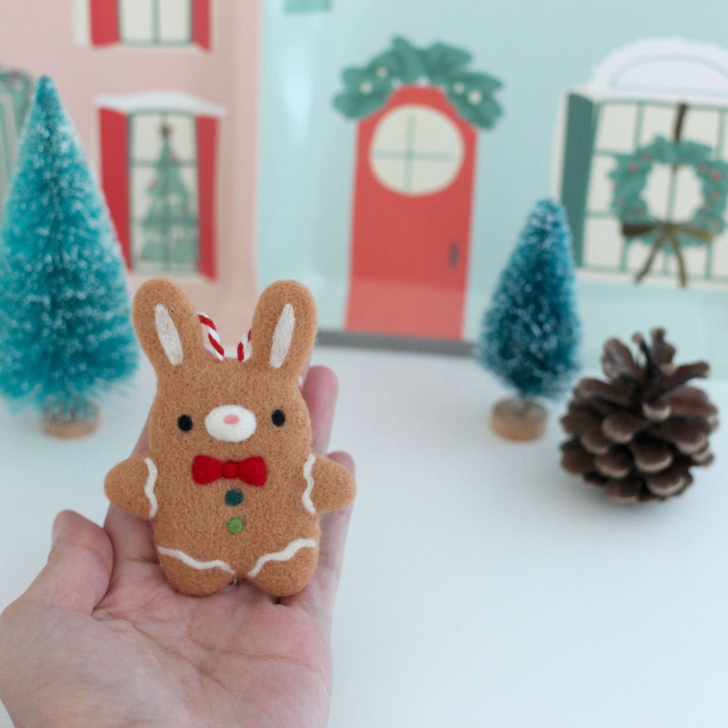 Needle Felted Gingerbread Bunny Ornament