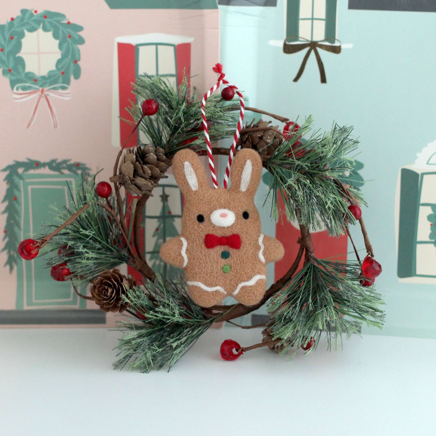 Needle Felted Gingerbread Bunny Ornament