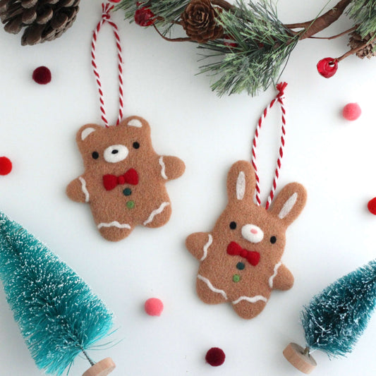 Needle Felted Gingerbread Bear Ornament