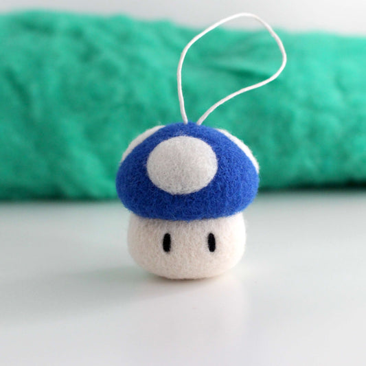 Needle Felted Blue Mushroom Ornament