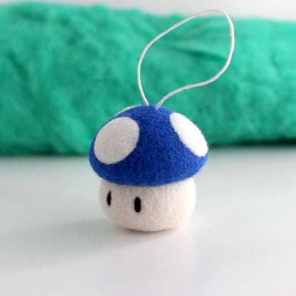 Needle Felted Blue Mushroom Ornament