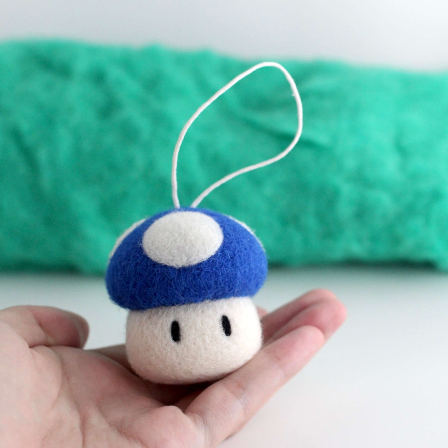 Needle Felted Blue Mushroom Ornament