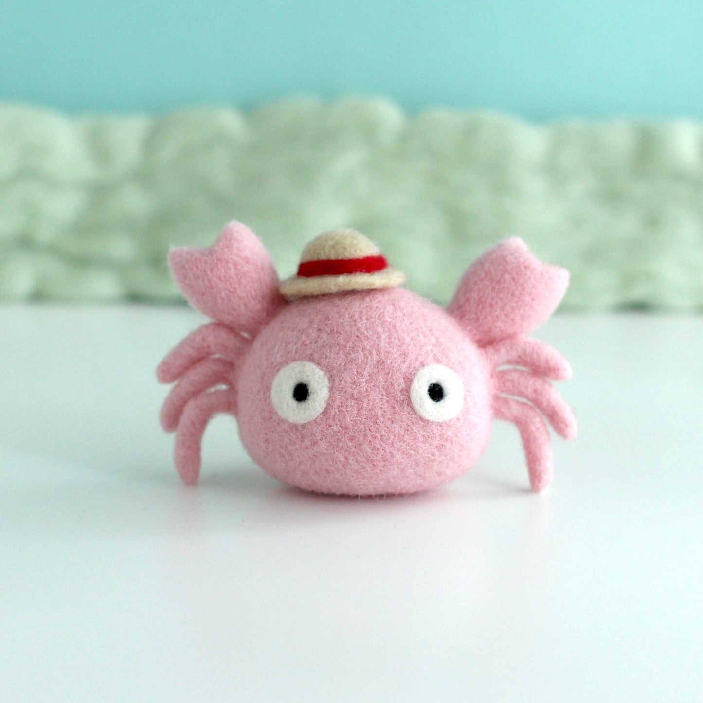 Needle Felted Crab w/ Straw Hat