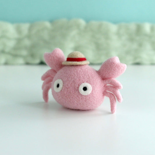 Needle Felted Crab w/ Straw Hat