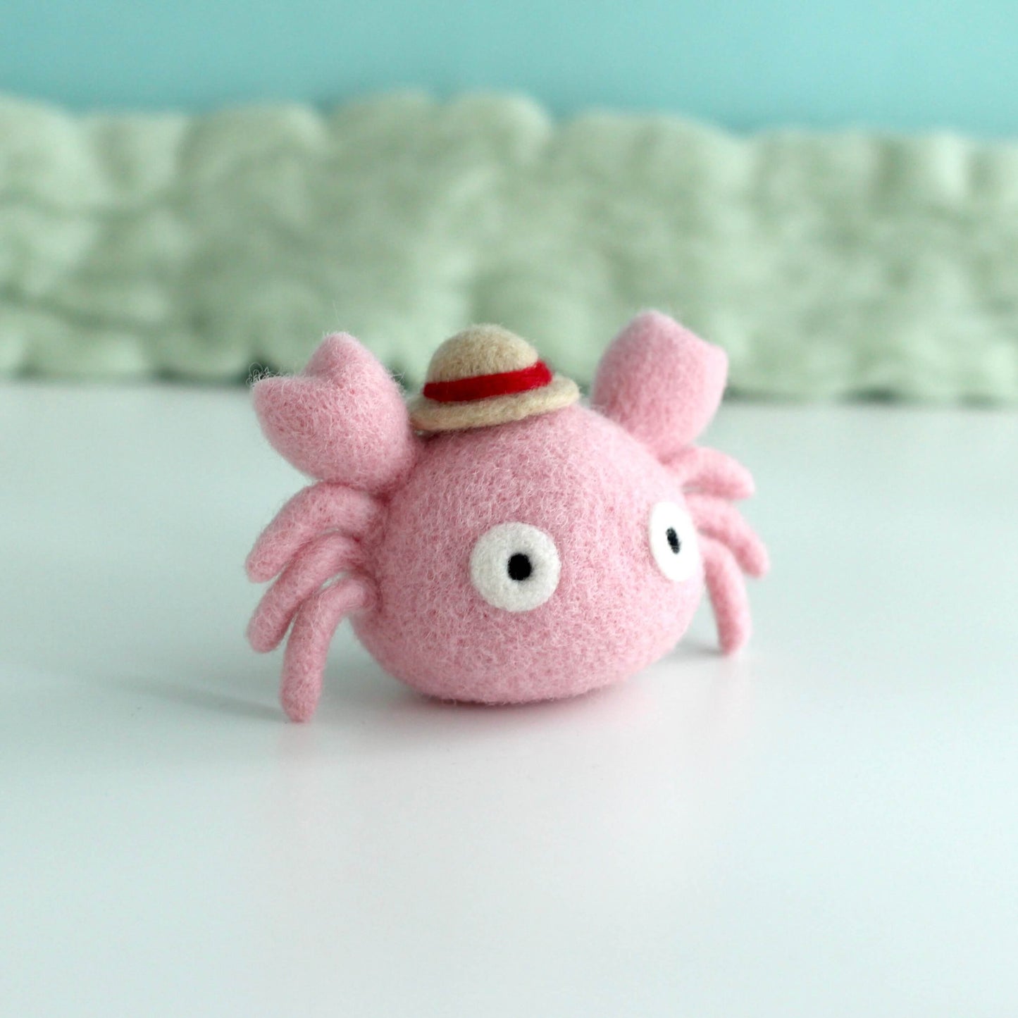 Needle Felted Crab w/ Straw Hat