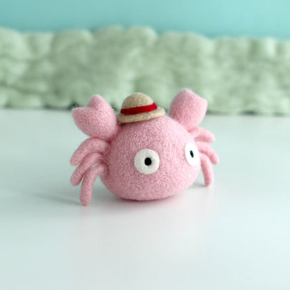 Needle Felted Crab w/ Straw Hat