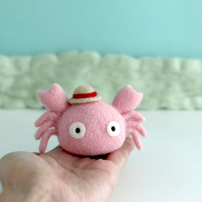 Needle Felted Crab w/ Straw Hat