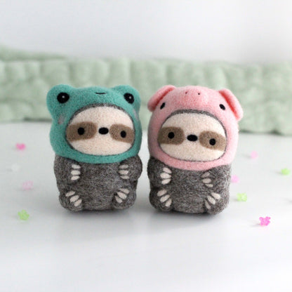 Needle Felted Sloth in Froggy Costume