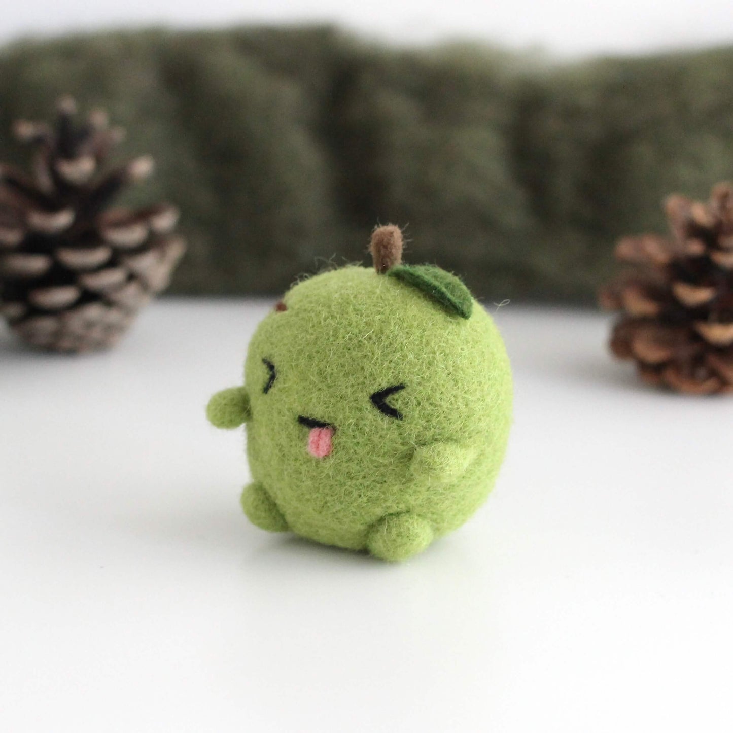 Needle Felted Sour Green Apple Zombie Ornament