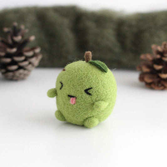 Needle Felted Sour Green Apple Zombie Ornament