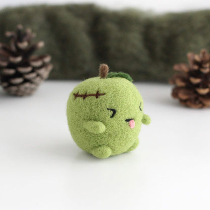 Needle Felted Sour Green Apple Zombie Ornament