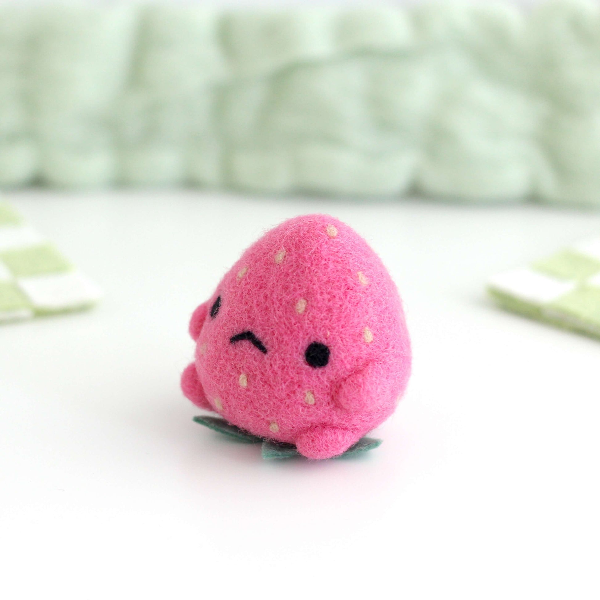 Needle Felted Grumpy Strawberry - Medium Pink