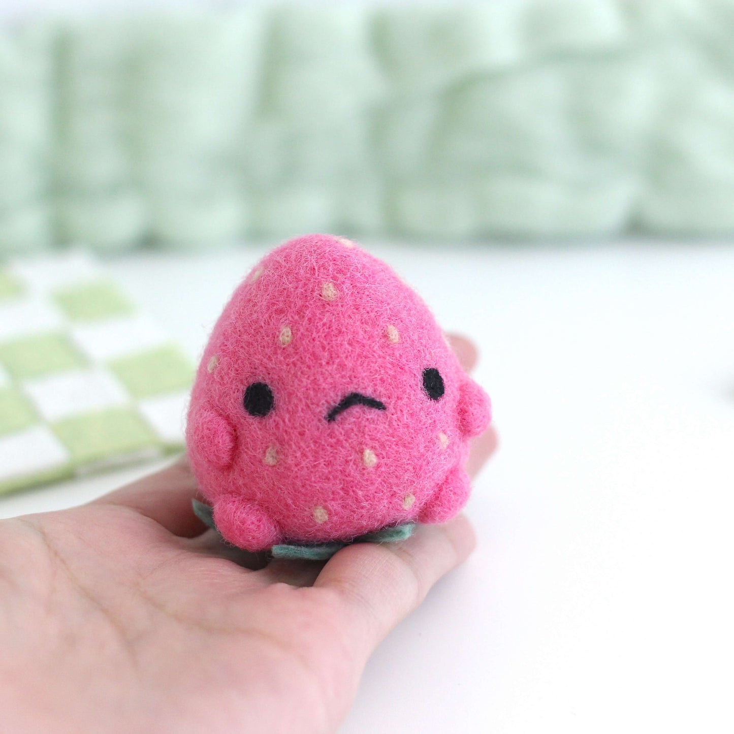 Needle Felted Grumpy Strawberry - Medium Pink