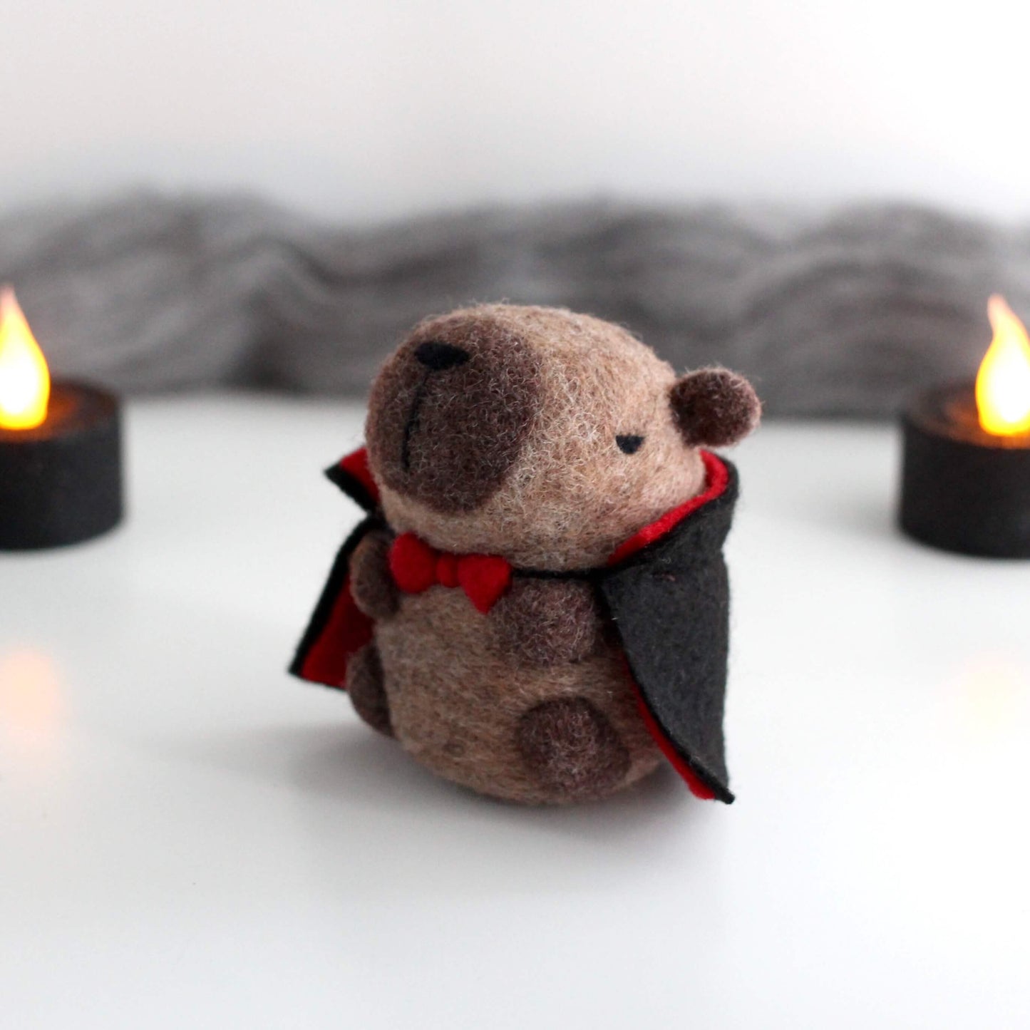 Needle Felted Vampire Capybara (Dracubara)