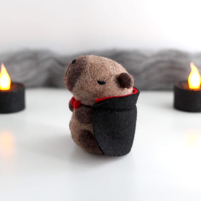 Needle Felted Vampire Capybara (Dracubara)