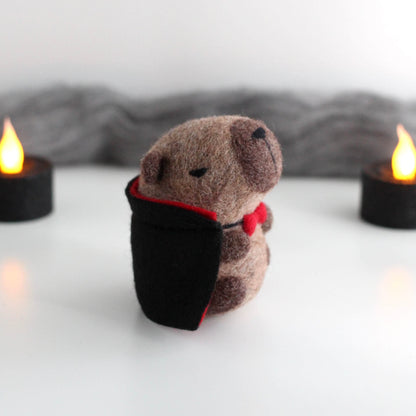 Needle Felted Vampire Capybara (Dracubara)