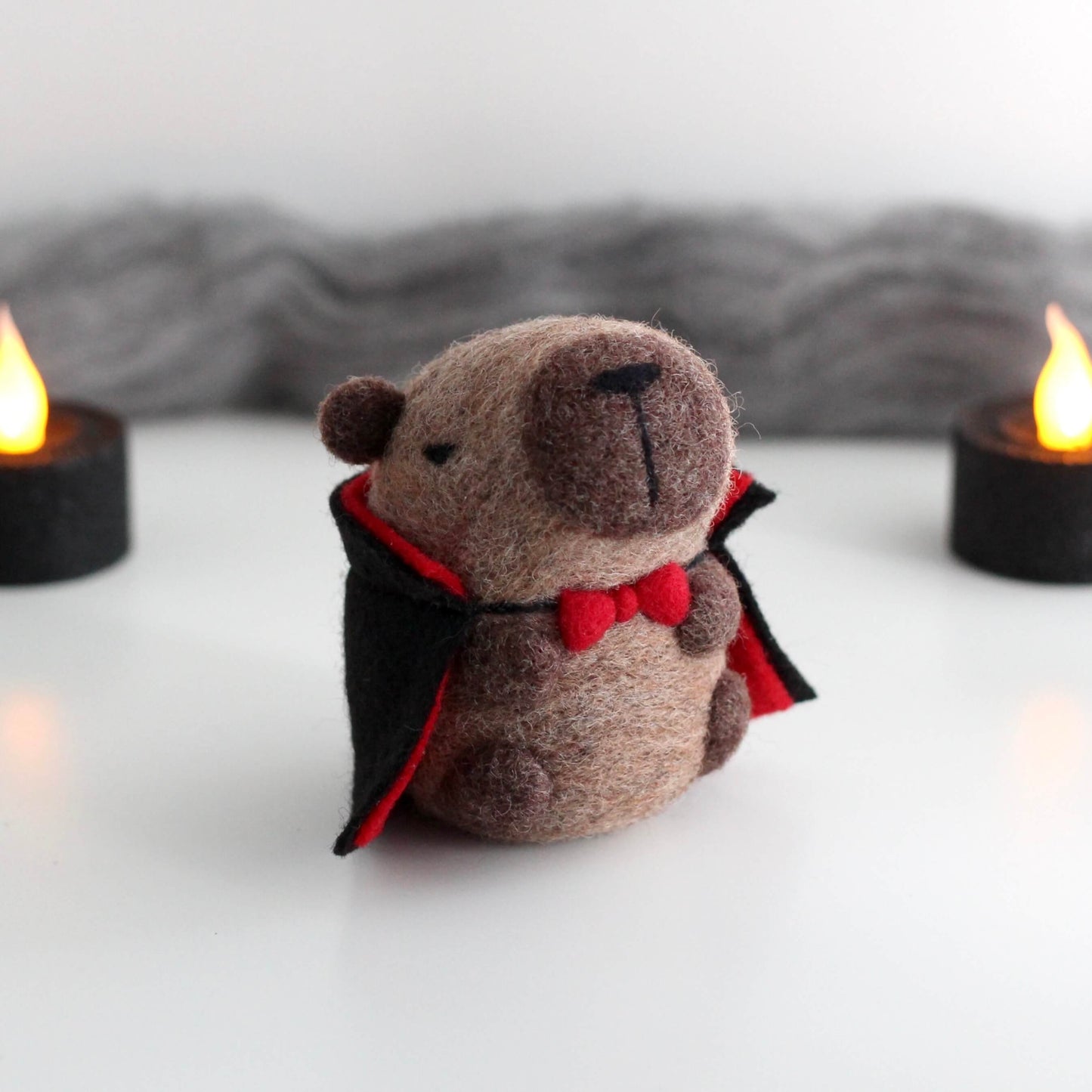 Needle Felted Vampire Capybara (Dracubara)