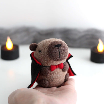 Needle Felted Vampire Capybara (Dracubara)